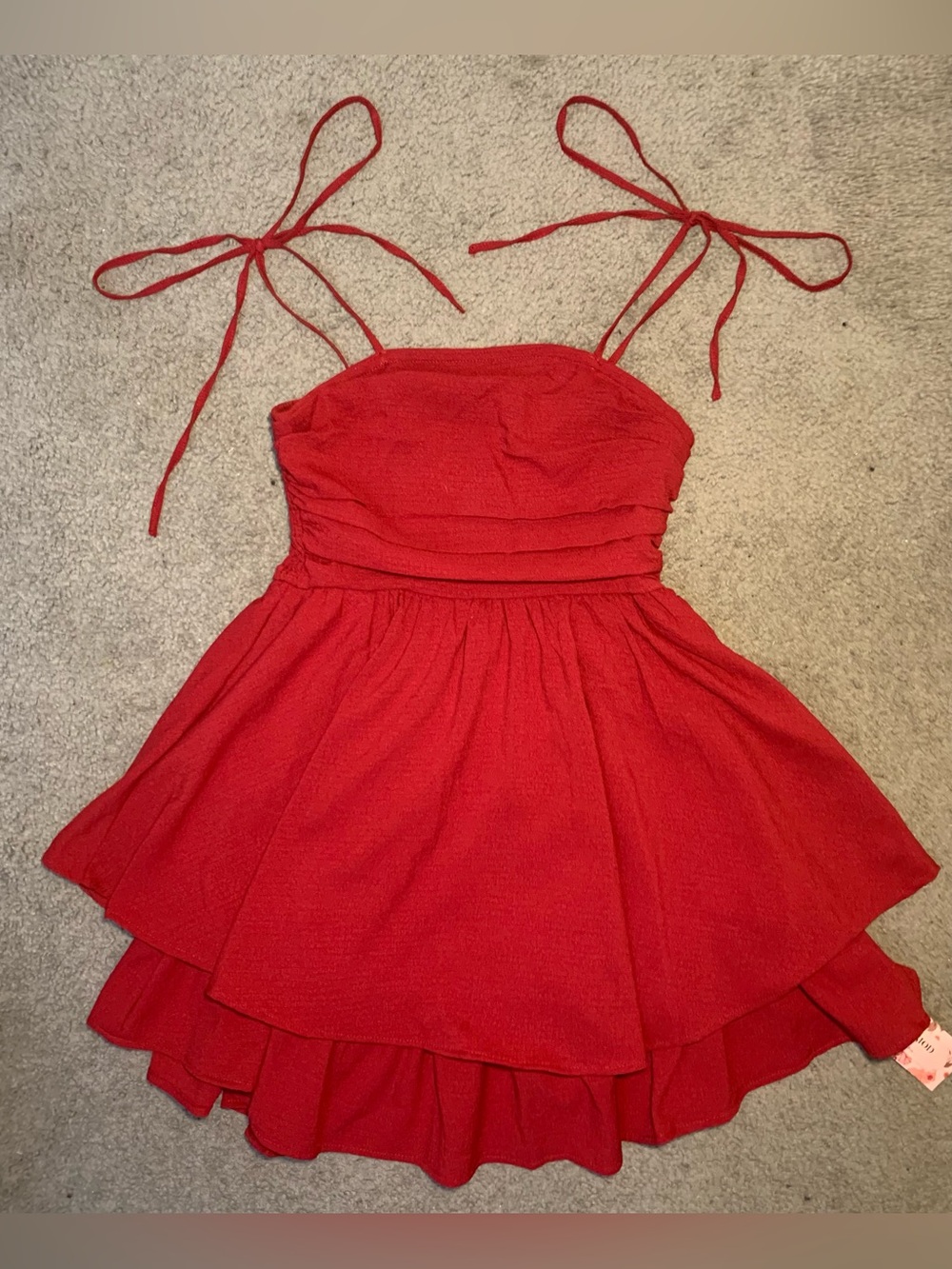 Red Tiered Tie-Shoulder Dress